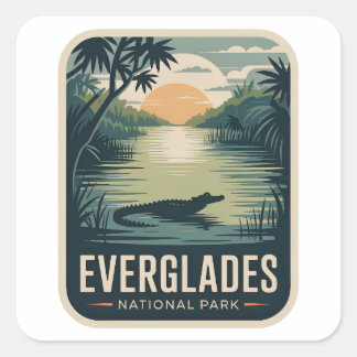 Adesivo Quadrado Insígnia do Parque Nacional Everglades com Jacaré