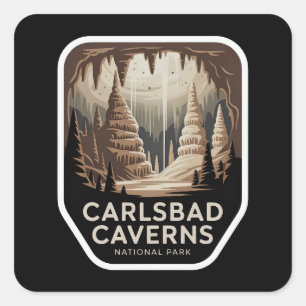 Adesivo Quadrado Insígnia Vintage da Caverna de Carlsbad Caverns