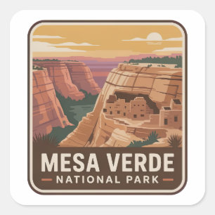 Adesivo Quadrado Insígnia Vintage do Parque Nacional Mesa Verde