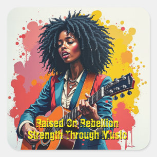Adesivo Quadrado Inspiração de Arte Guitarista de Mulher Negra Pers
