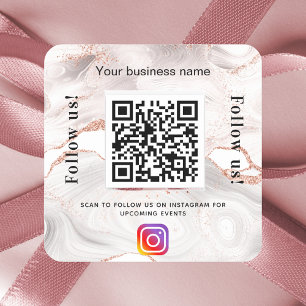 Adesivo Quadrado instagrama de código qr da rosa gold marble busine