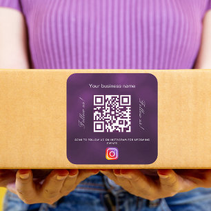 Adesivo Quadrado Instagrama de código qr de nome comercial roxo
