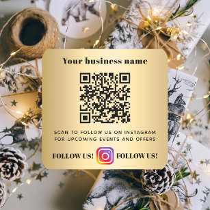 Adesivo Quadrado instagrama de código qr do nome de negócios Dourad