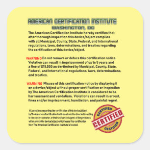 Adesivo Quadrado Instituto Americano de Certificação