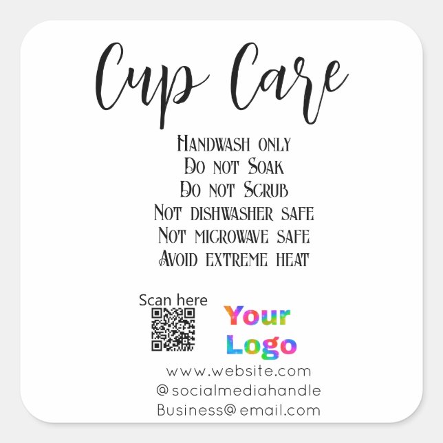 Adesivo Quadrado Instruções de cuidado com a Taça adiciona detalhes (Frente)