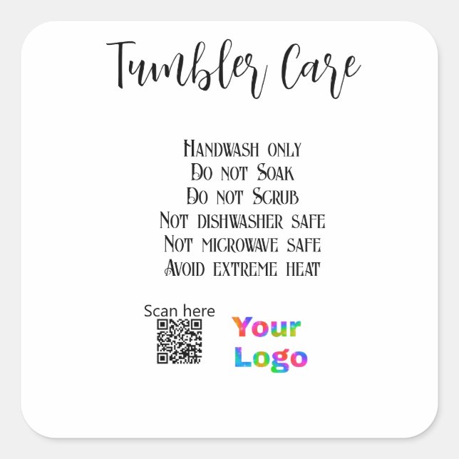 Adesivo Quadrado Instruções de tratamento de Tumbler adicionam logo (Frente)