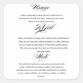 Adesivo Quadrado Instruções de Uso de Extrato de Baunilha Caseiro