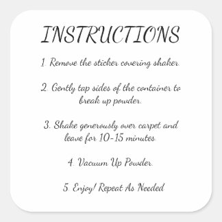 Adesivo Quadrado Instruções para desodorizador de tapetes