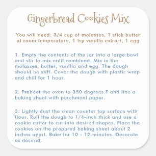 Adesivo Quadrado Instruções para Mistura de Cookies Gingerbread