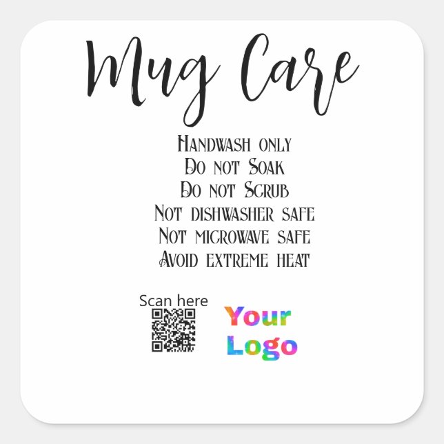Adesivo Quadrado Instruções para Mug Care adiciona detalhes do logo (Frente)