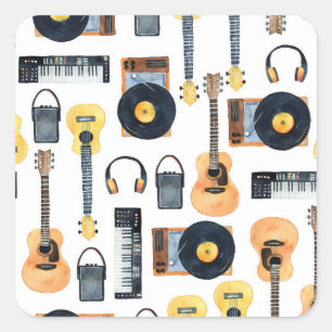 Adesivo Quadrado Instrumentos Musicais: Aquarela Sem Costura