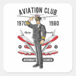Adesivo Quadrado Instrutor de voo do piloto do Vintage Aviation Clu