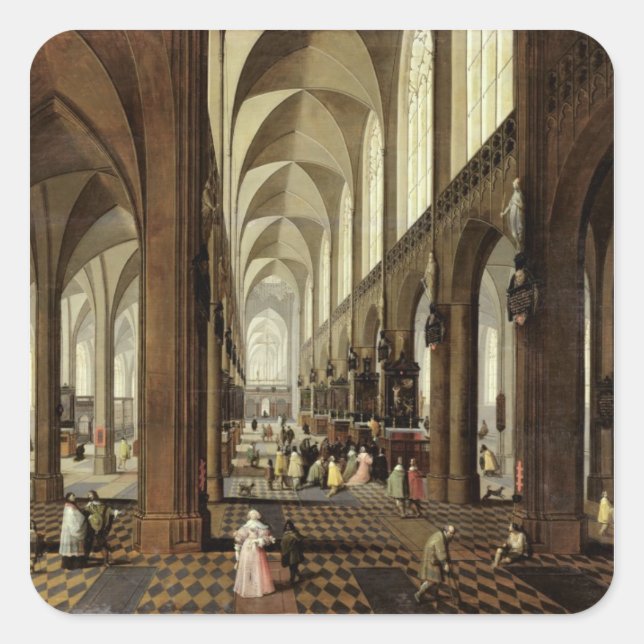 Adesivo Quadrado Interior da Catedral de Antuérpia, c.1650 (Frente)