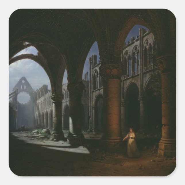 Adesivo Quadrado Interior de uma Abadia em Ruínas, 1848 (Frente)