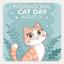 Adesivo Quadrado International Cat Day Cute Whimsical Cat Art
