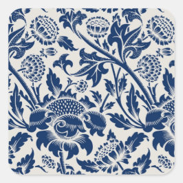 Adesivo Quadrado Intricate blue floral pattern on light background