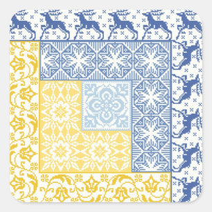 Adesivo Quadrado Inverno da cabana rústica de madeira