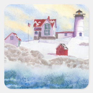 Adesivo Quadrado Inverno em Nubble LIghthouse na Praça Maine Sticke