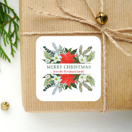 Adesivo Quadrado Inverno Floral Greenerescência Feliz Natal Aquarel