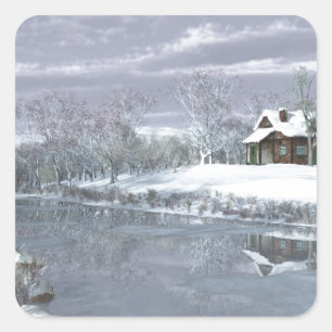 Adesivo Quadrado Inverno no lago
