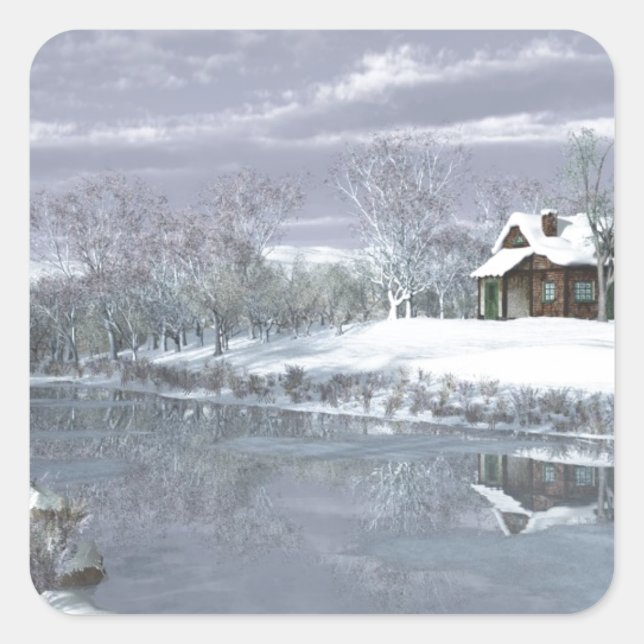 Adesivo Quadrado Inverno no lago (Frente)