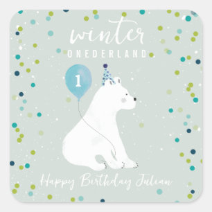 Adesivo Quadrado Inverno Onederland Blue Birday Polar Bear Snow
