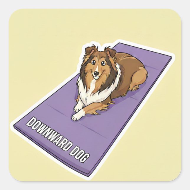 Adesivo Quadrado Ioga Sheltie (Frente)