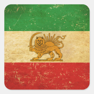 Adesivo Quadrado Iran Flag Lion and Sun Shah of Iran Flag