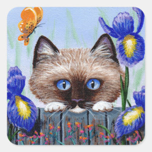 Adesivo Quadrado Íris engraçada Creationarts do gato Siamese