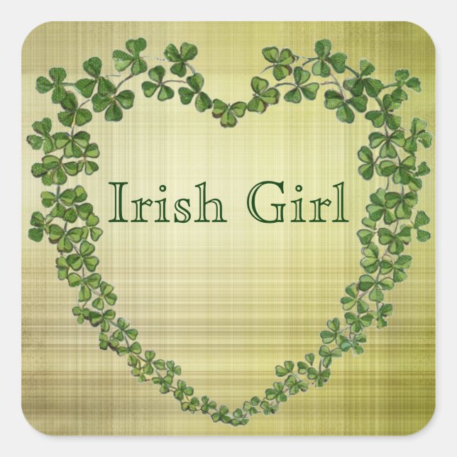 Adesivo Quadrado Irish Girl Shamrock Heart (Frente)