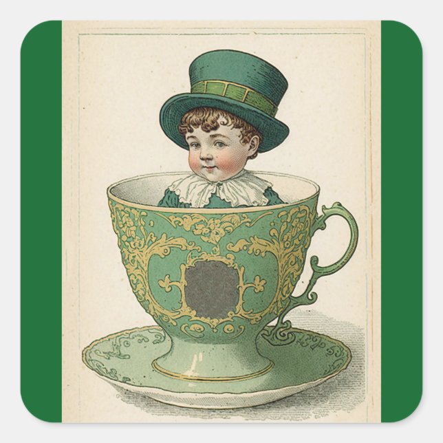 Adesivo Quadrado Irish Lad In Tea Cup Sticker (Frente)