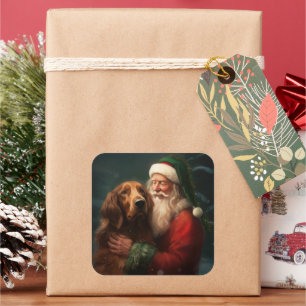 Adesivo Quadrado Irish Red Setter Papai Noel Festivo Natal