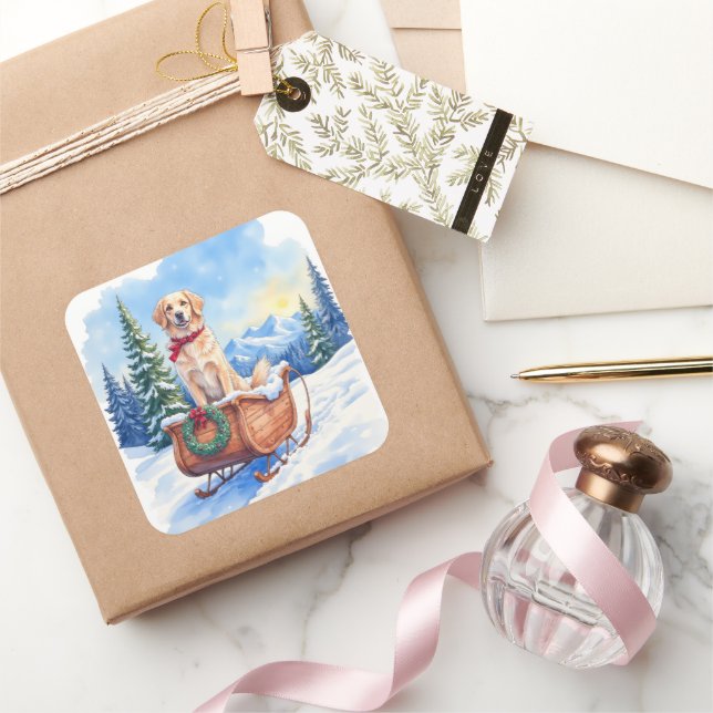 Adesivo Quadrado Irish Setter Enjoying Christmas Sleigh Ride Winter (Presentear)
