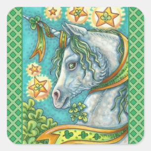 ADESIVO QUADRADO IRISH UNICORN, RUA. CAVALO FANTASIA DO DIA DE PATR
