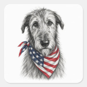 Adesivo Quadrado Irish Wolfhound Vestindo uma Bandana da Bandeira A