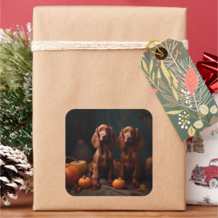 Adesivo Quadrado Irlandês Red Setter Puppy Autumn Delight Pumpkin