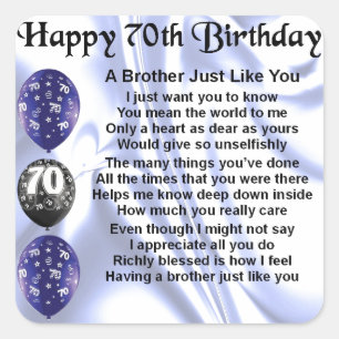 Adesivo Quadrado Irmão Poem 70 Birthday