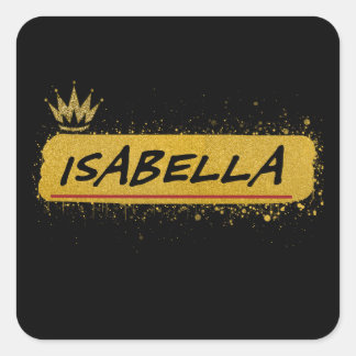 Adesivo Quadrado Isabella First Name Dourado Glitter Queen