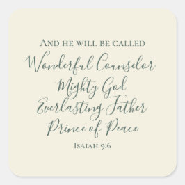 Adesivo Quadrado Isaiah 9:6 Elegante Sage Green Natal