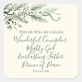 Adesivo Quadrado Isaiah 9:6 Príncipe da Paz Natal Moderno do Pinho