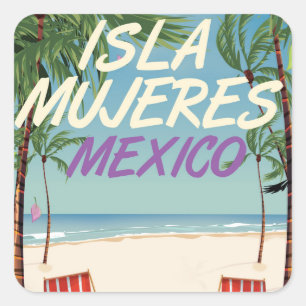 Adesivo Quadrado Isla Mujeres Mexico Beach poster