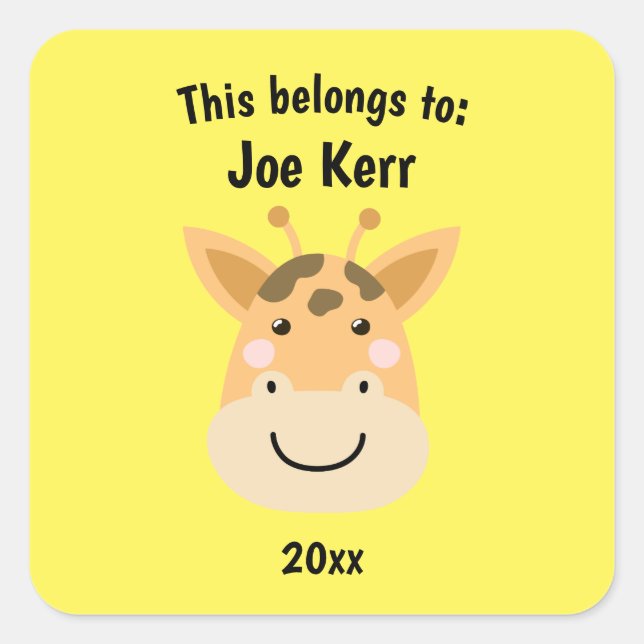 Adesivo Quadrado Isto pertence ao amarelo da girafa em folha (Frente)