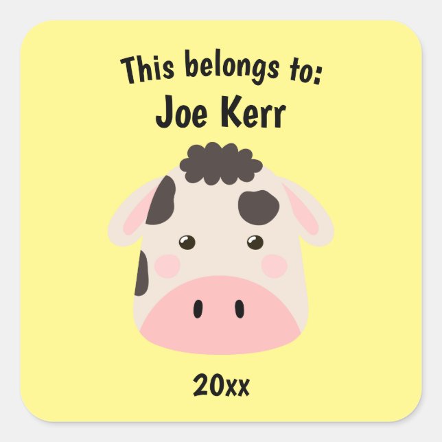 Adesivo Quadrado Isto pertence ao amarelo da vaca em linhagem (Frente)