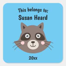 Adesivo Quadrado Isto pertence ao azul de guaxinim da escola