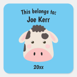 Adesivo Quadrado Isto pertence ao azul de vaca em linhagem escolar