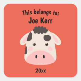 Adesivo Quadrado Isto pertence ao Vermelho da Vaca Fresca da Escola