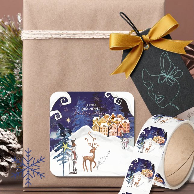 Adesivo Quadrado It Takes a Village Guardian Snowman Baby Shower (It Takes a Village Guardian Snowman Baby Shower Square Sticker)