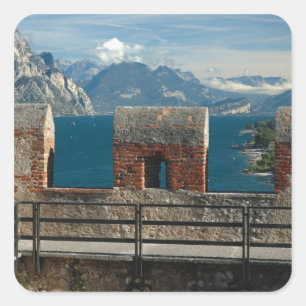 Adesivo Quadrado Itália, Malcesine, vista do castelo do lago