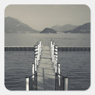 Adesivo Quadrado Itália, Província de Como, Tremezzo. Pier do lago.