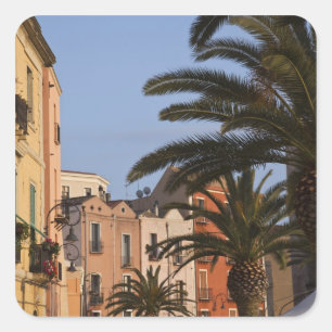 Adesivo Quadrado Itália, Sardenha, Cagliari. Edifícios e palmeira